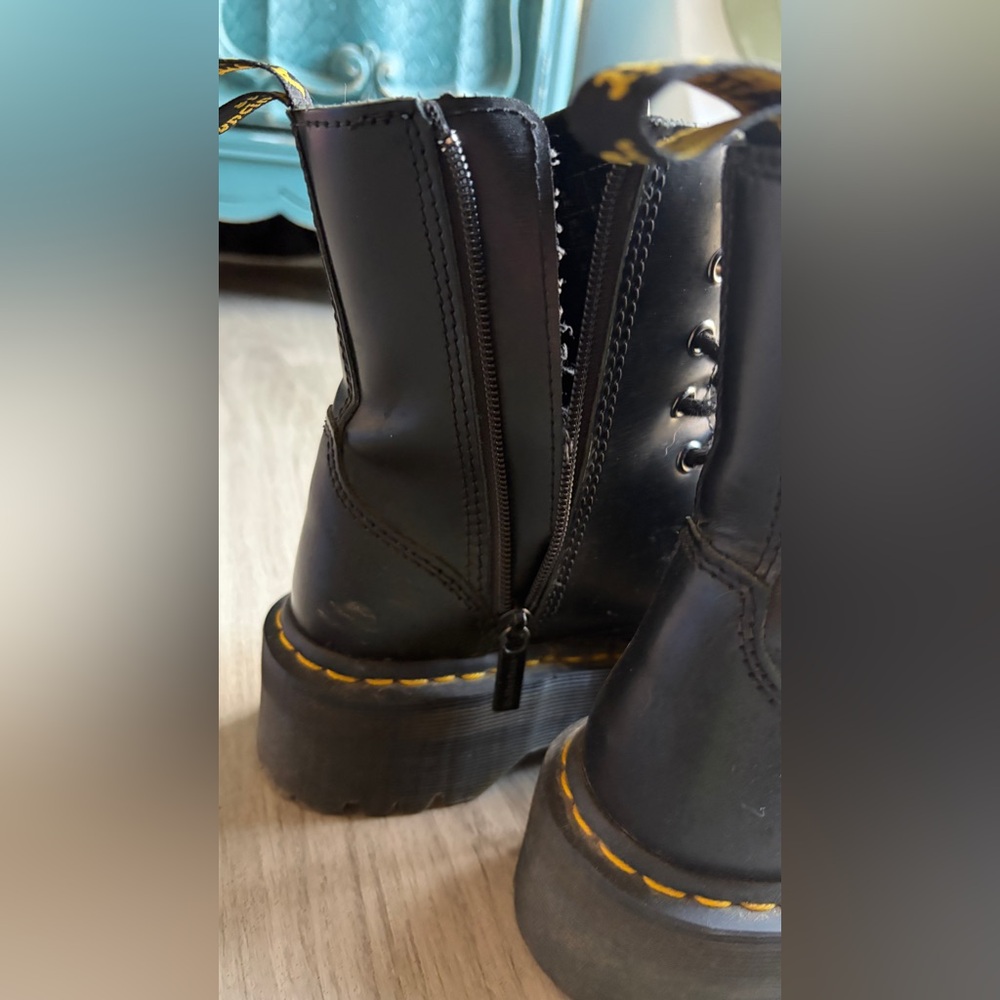 Dr. Martens Black Lace-Up Platform Boots with Yellow Stitching - Picture 10 of 11